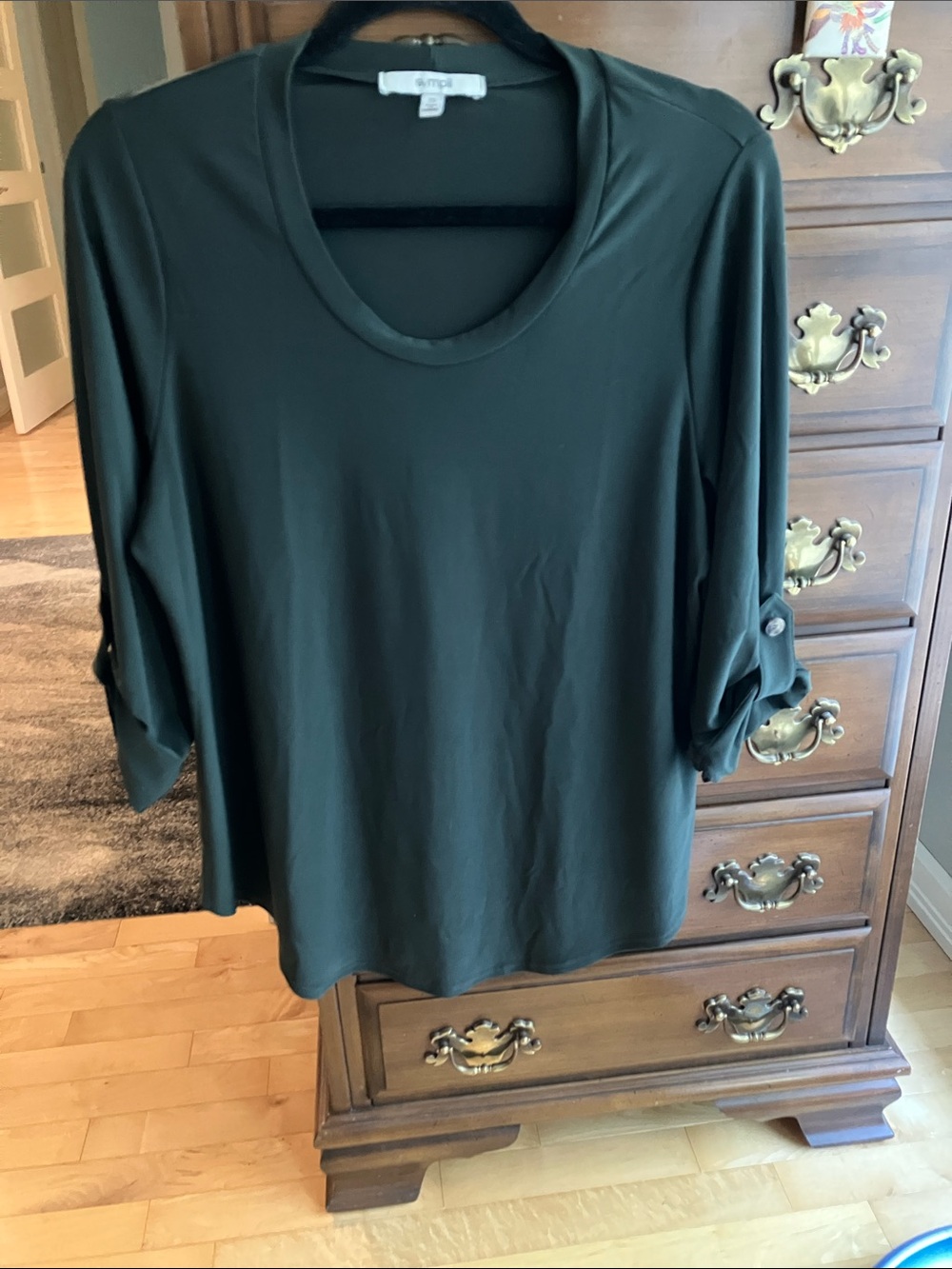 Sympli Dark Green Long-Sleeve Roll-Tab Tee